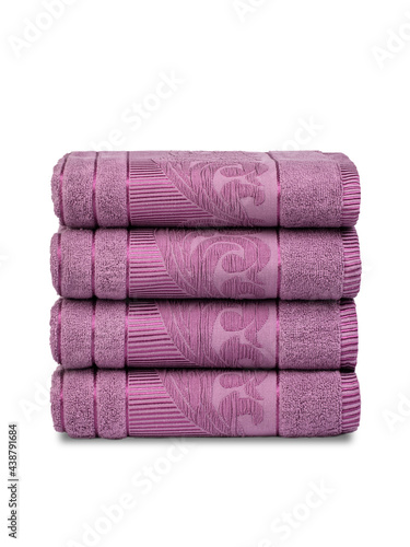 terry colored towels made of cotton, isolate on a white background