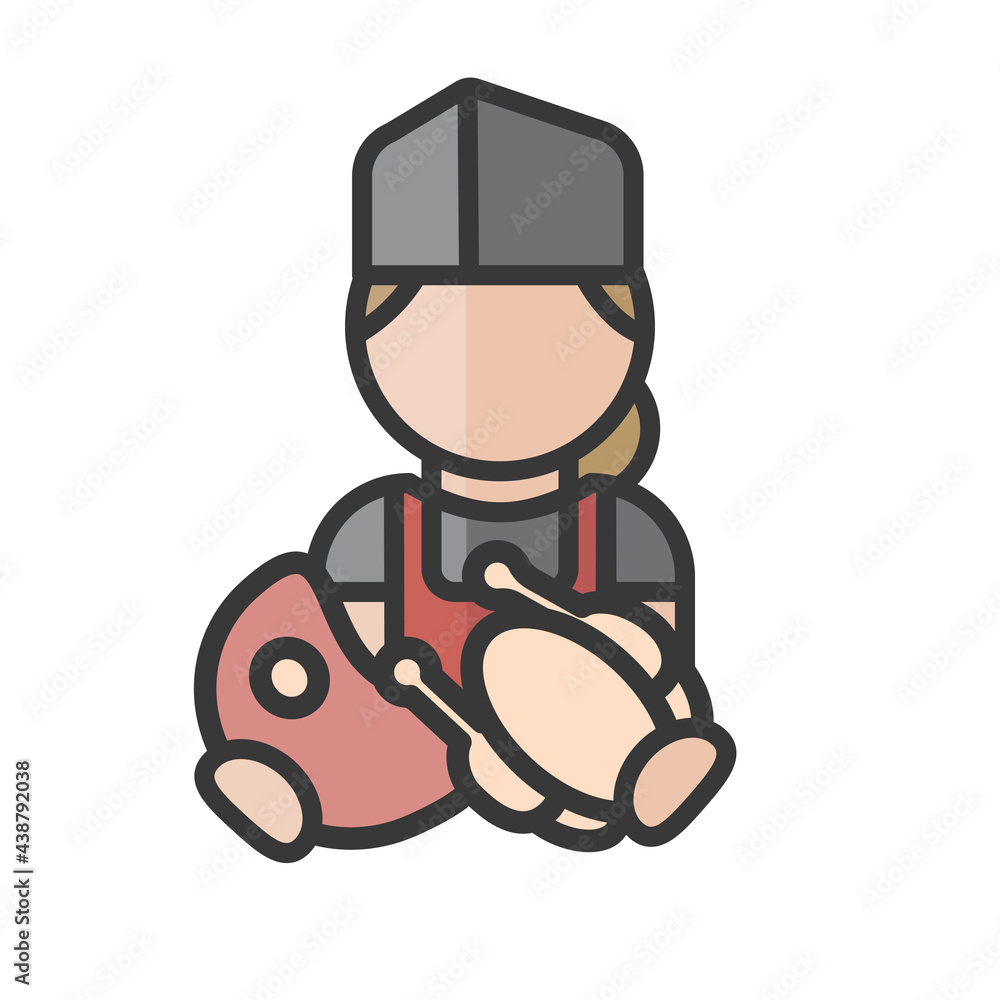 Female butcher avatar. Meat seller. Woman working. Profile user, person. People icon. Vector illustration