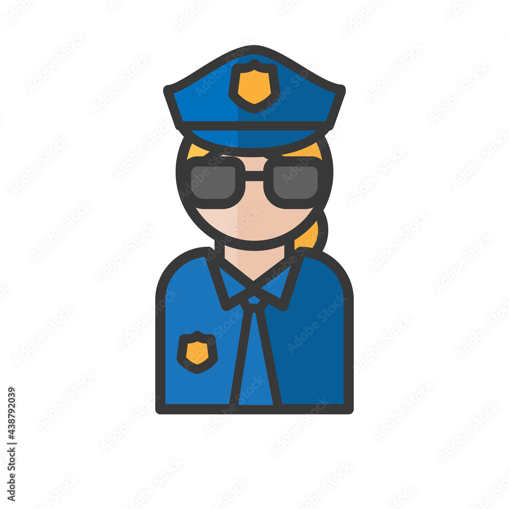 Female cop avatar. Police and securitity. Profile user, person. People icon. Vector illustration Female cop avatar. Police and securitity. Profile user, person. People icon. Vector illustration