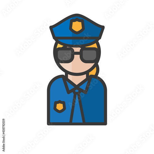 Female cop avatar. Police and securitity. Profile user, person. People icon. Vector illustration