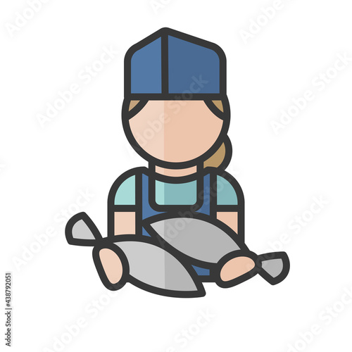 Female fish seller avatar. Woman worker. Profile user, person. People icon. Vector illustration