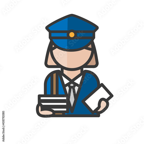 Postwoman avatar. Mail services. Woman working. Profile user, person. People icon. Vector illustration