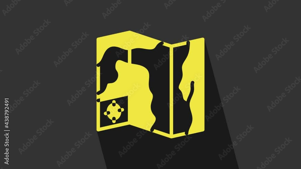 Yellow World travel map with airplanes icon isolated on grey background. 4K Video motion graphic animation Yellow World travel map with airplanes icon isolated on grey background. 4K Video motion graphic animation
