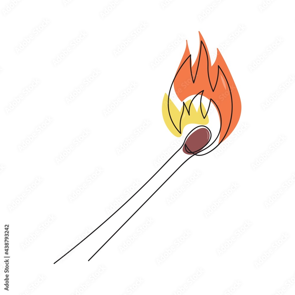 One line match. Fire match art. Single line illustration One line match. Fire match art. Single line illustration