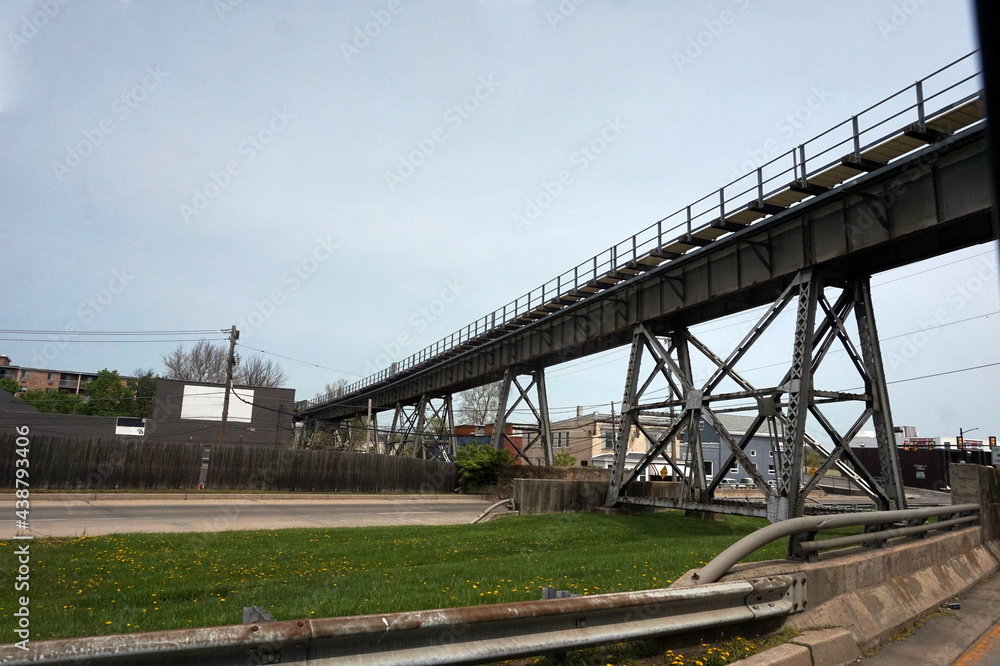 Elevated Train Track Bridge on Spring Day
