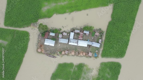 Aerial view of a residential district in Keraniganj flooded by monsoon rains in Dhaka province, Bangladesh. photo