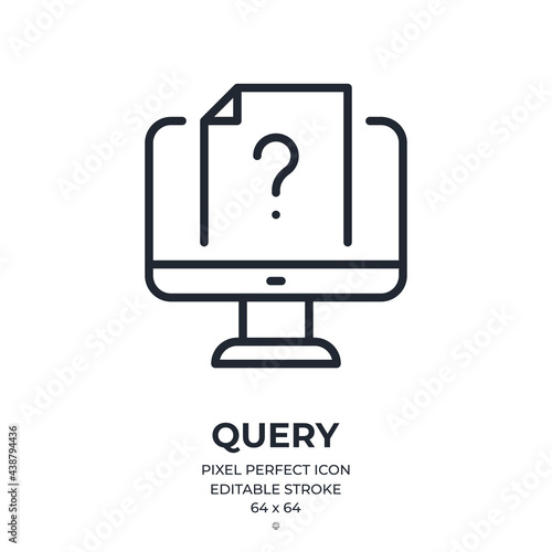 Computer query editable stroke outline icon isolated on white background flat vector illustration. Pixel perfect. 64 x 64.