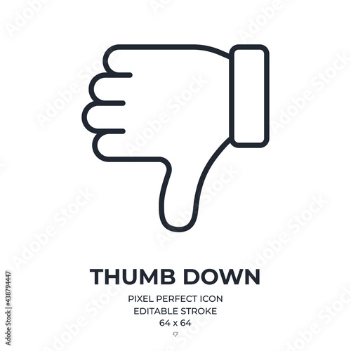 Thumb down editable stroke outline icon isolated on white background flat vector illustration. Pixel perfect. 64 x 64.