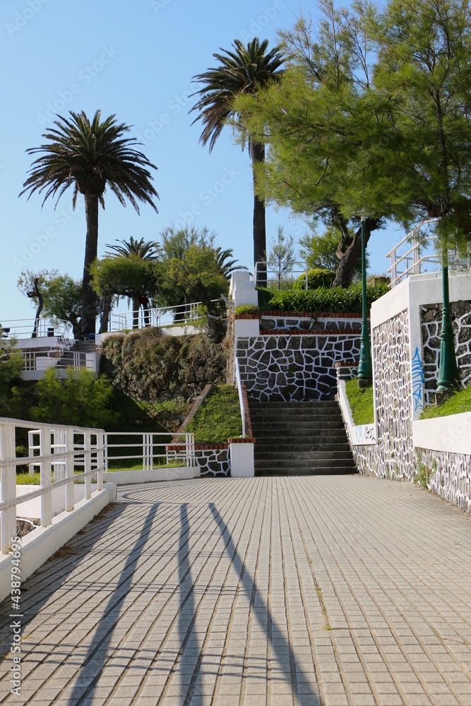 The Piquio Gardens next to the beaches of Sardinero Santander Cantabria Spain Empty on a sunny June morning 2021