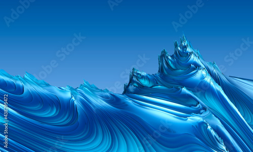 Marine fractal patterns looking like fluid acrylic technique. Picture with emerald, mint colorful water stains, gradients on blue background. Imitation of sea ocean waves on canvas. Modern art concept