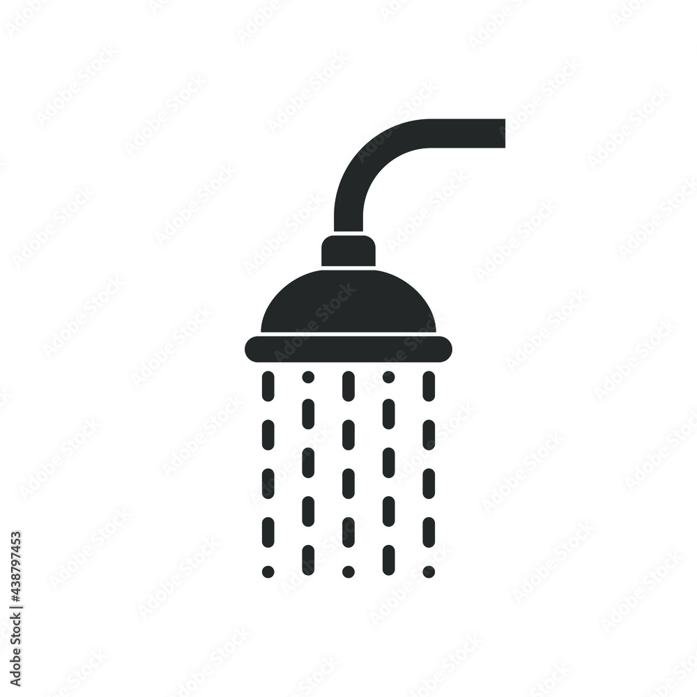 Shower head with trickles water graphic icon. Douche sign isolated on white background. Shower or bathroom symbol. Vector illustration Shower head with trickles water graphic icon. Douche sign isolated on white background. Shower or bathroom symbol. Vector illustration