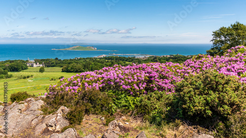 View from Howth Hill over Irish Sea, with the Ireland's Eye island in the distance in County Dublin.