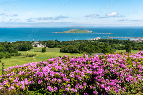View from Howth Hill over Irish Sea, with the Ireland's Eye island in the distance in County Dublin. photo