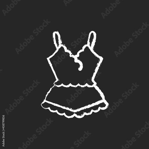 Lace pyjamas chalk white icon on dark background. Elegant nightgown for ladies. Trendy sleepwear for women. Comfortable homewear and sleepwear. Isolated vector chalkboard illustration on black