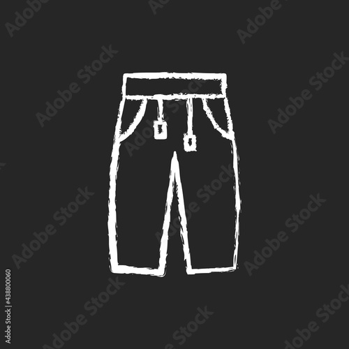 Sweatpants chalk white icon on dark background. Women pants. Men trousers. Unixes trackpants for home wear. Comfortable homewear and sleepwear. Isolated vector chalkboard illustration on black
