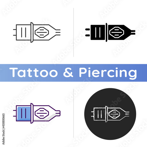 Tattoo cartridge icon. Special containers for tattoo ink. Professional equipment for painting on human body skin. Linear black and RGB color styles. Isolated vector illustrations