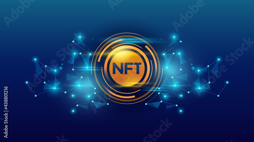 Nft tocken in gold color. Online money for buy exclusive art. Vector design