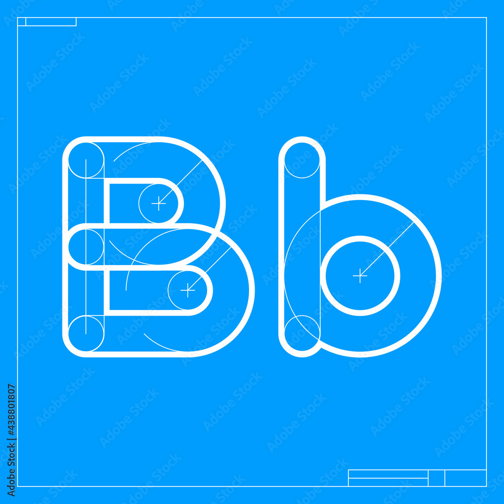 Blueprint sketch letter B logo with construction lines. Blueprint sketch letter B logo with construction lines.