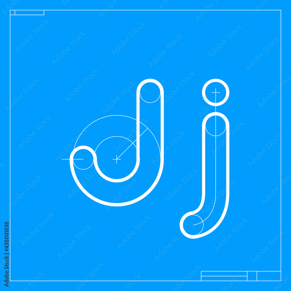 Blueprint sketch letter J logo with construction lines. Blueprint sketch letter J logo with construction lines.