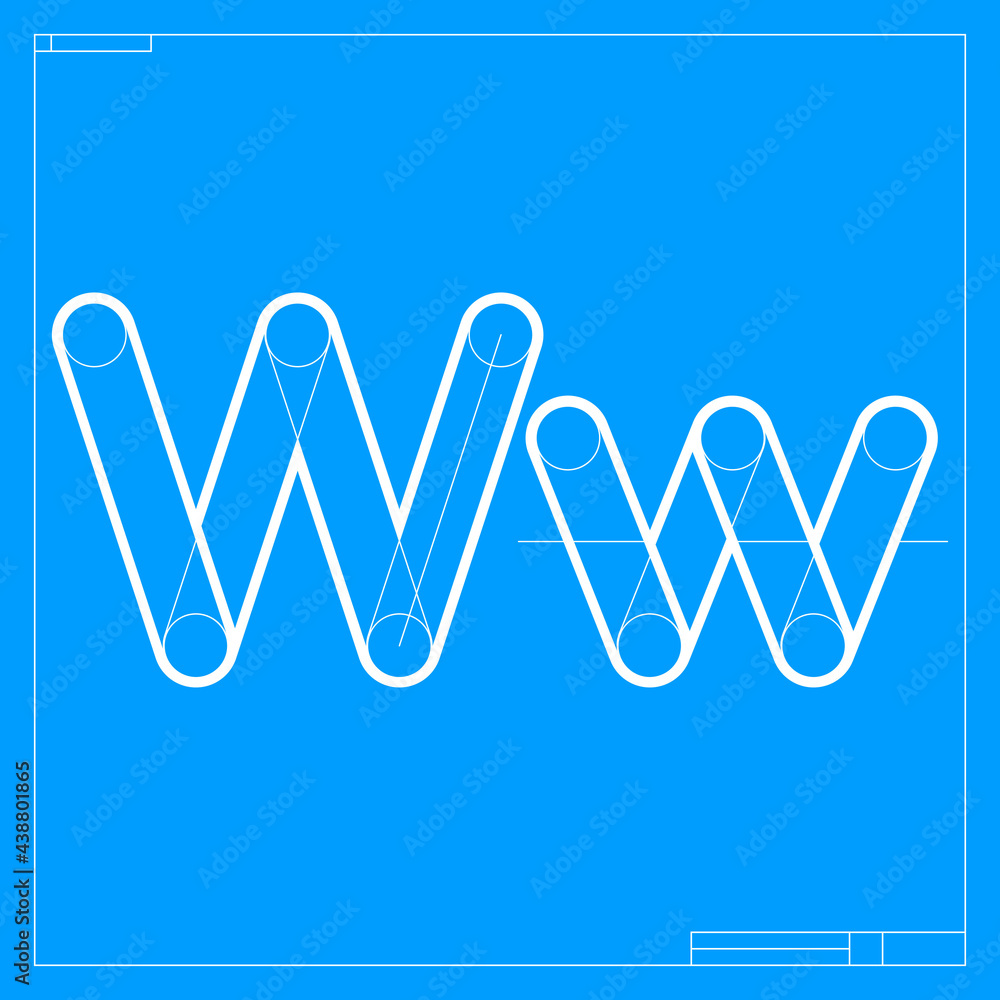 Blueprint sketch letter W logo with construction lines. Blueprint sketch letter W logo with construction lines.