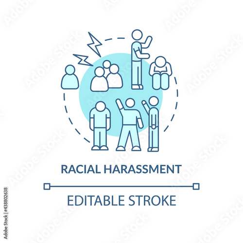 Racial harassment concept icon. Racism in social situation abstract idea thin line illustration. Expressing hostility against certain race. Vector isolated outline color drawing. Editable stroke