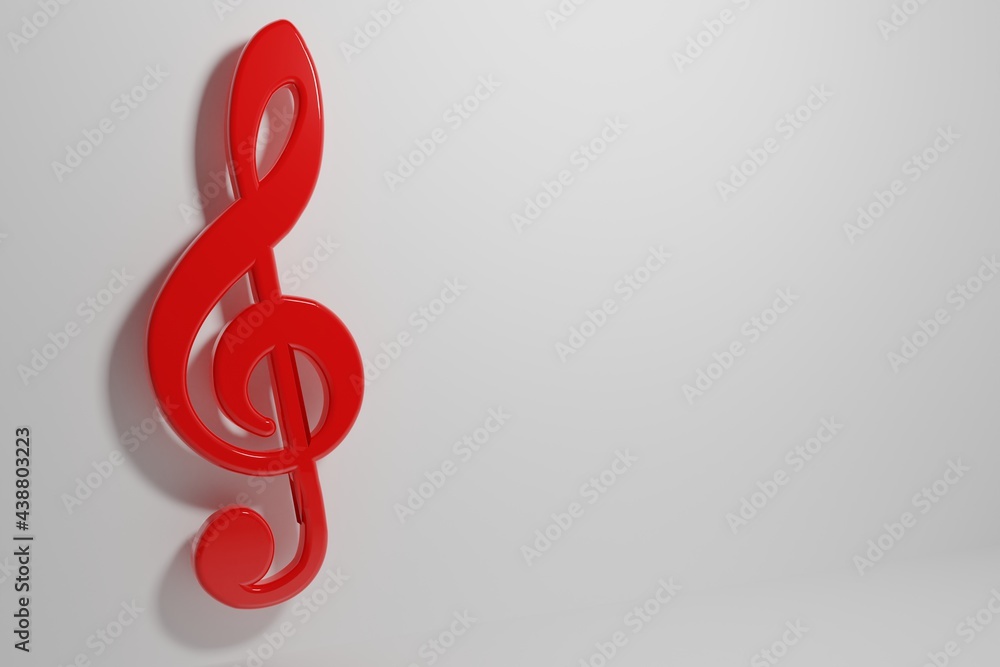 Treble clef red on a white background. Treble clef and musical melodic notes. Bright musical note. Harmony and melody. 3D illustration Treble clef red on a white background. Treble clef and musical melodic notes. Bright musical note. Harmony and melody. 3D illustration