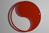 Religion and philosophy. Red and white yin yang on a white background. Ying yang symbol of harmony and balance. Concept of dualism in ancient Chinese philosophy. 3D illustration
