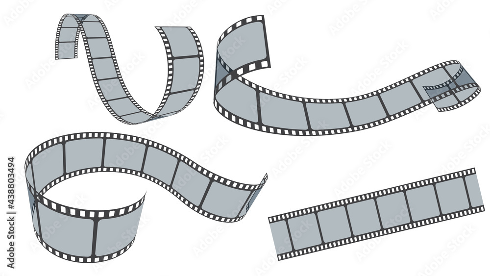 Fototapeta premium Realistic film strips collection isolated on white background. Retro 35mm foto and movie film roll vector set. Set of blank cinema film strip frames with different shape effect and empty space.