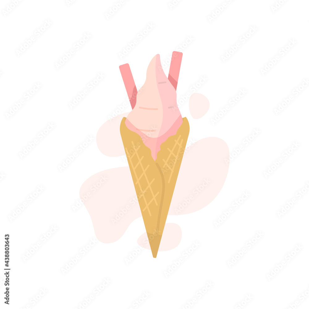 illustration of an ice cream with wafer toppings. Strawberry vanilla ice cream. sweet and refreshing food. flat style. vector design illustration of an ice cream with wafer toppings. Strawberry vanilla ice cream. sweet and refreshing food. flat style. vector design