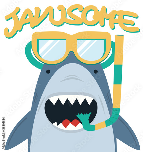 Cute White Shark  with diving equipment Jawsome photo