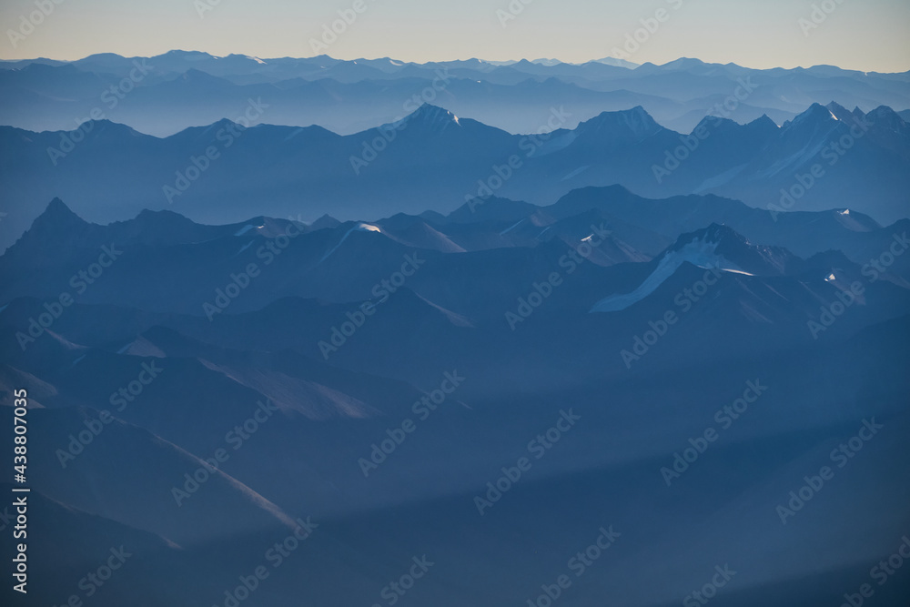 Fototapeta premium Top view mountain in the sky with light ray