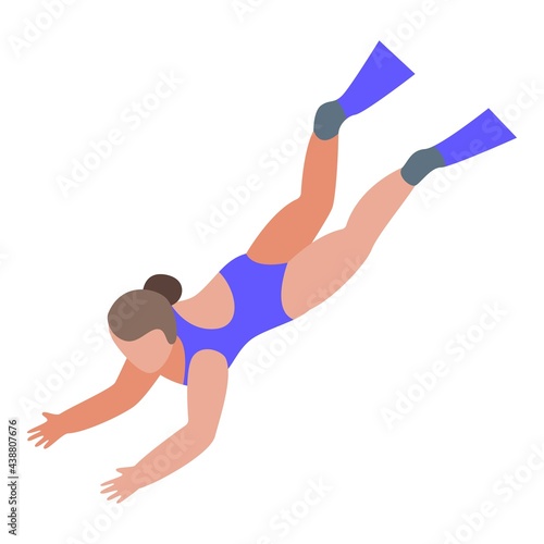 Woman in fins icon. Isometric of Woman in fins vector icon for web design isolated on white background