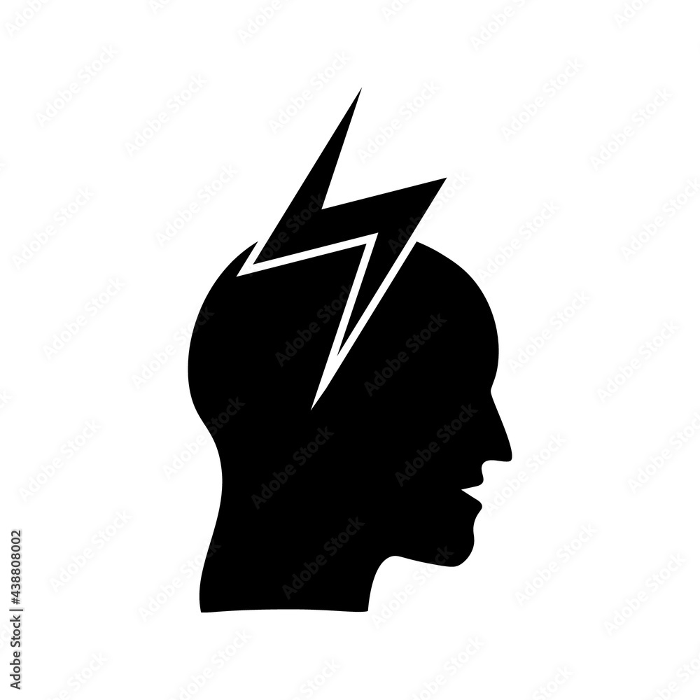 Lightning in the head icon. Outline lightning in the head vector icon for web design isolated on white background Lightning in the head icon. Outline lightning in the head vector icon for web design isolated on white background