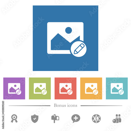Edit image flat white icons in square backgrounds