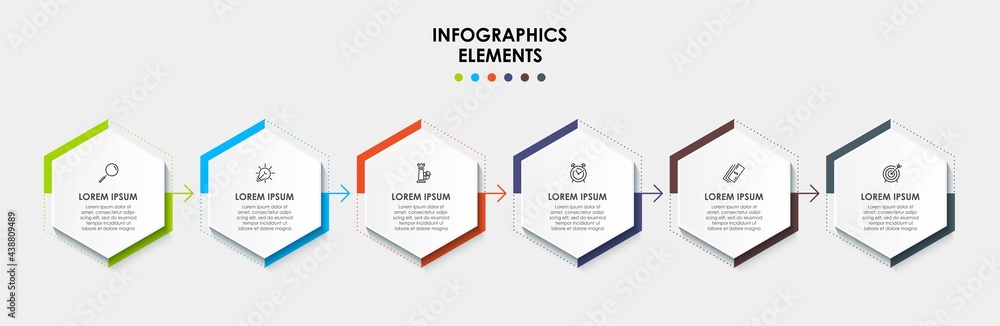 Vector Infographic design business template with icons and 6 options or steps. Can be used for process diagram, presentations, workflow layout, banner, flow chart, info graph Vector Infographic design business template with icons and 6 options or steps. Can be used for process diagram, presentations, workflow layout, banner, flow chart, info graph