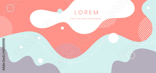 Modern background with fluid shape pastel color and hand draw line on white background flat minimal design.