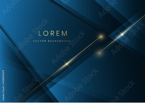 Abstract geometric overlapping with lines golden on blue background. Luxury concept.