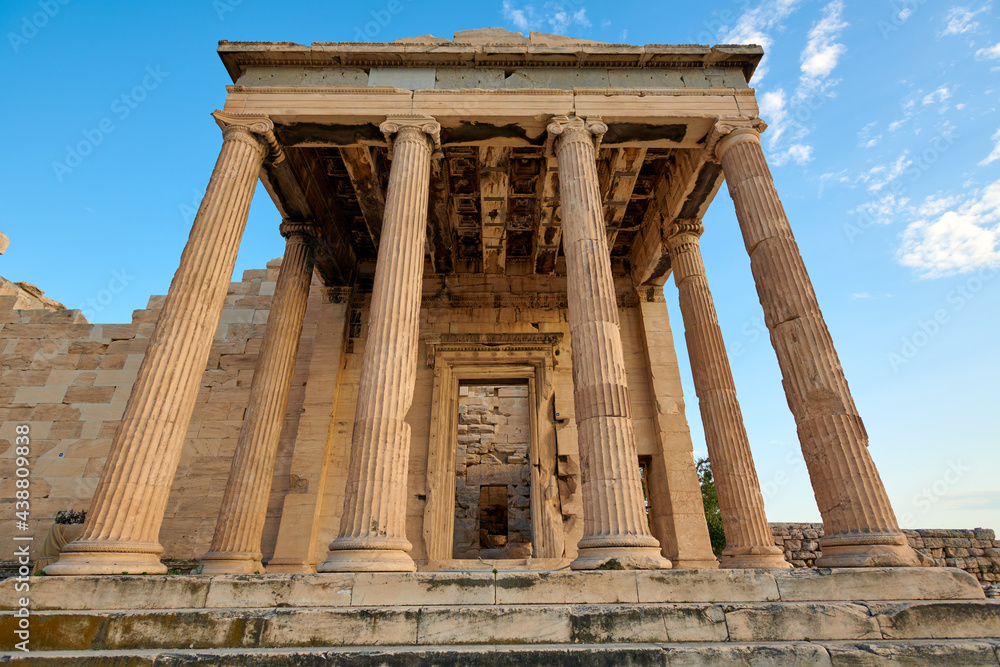 ATHENS,GREECE-JUNE 7,2021:The ancient temple Erechtheion on Mount Acropl in Athens.