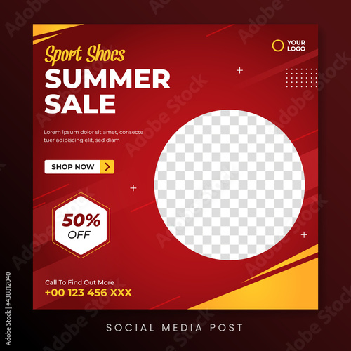 Sport shoes summer sale social media promotion banner template