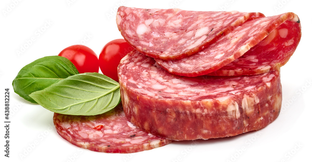 Salami smoked sausage, Traditional dry-cured Milano salami, isolated on white background. High resolution image. Salami smoked sausage, Traditional dry-cured Milano salami, isolated on white background. High resolution image.