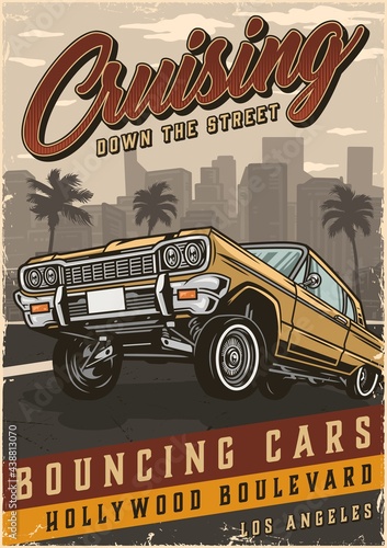 American custom car vintage colorful poster