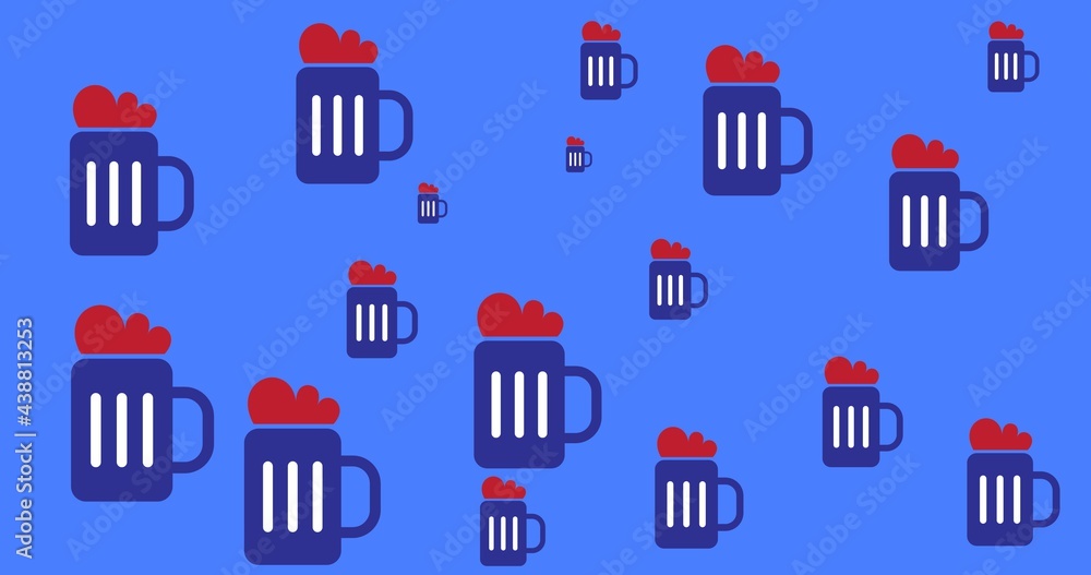 Digitally generated image of multiple beer icons against blue background Digitally generated image of multiple beer icons against blue background