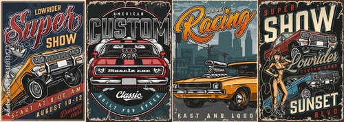 Custom cars vintage colorful posters