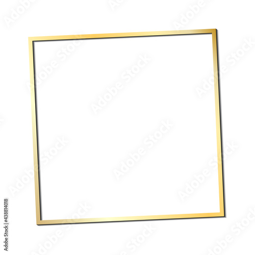 Gold shiny glowing vintage frame with shadows isolated on white background. Golden luxury realistic rectangle border. PNG. Vector illustration