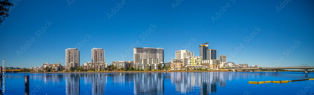 Fototapeta premium Panorama view of residential apartments on Parramatta River Rhodes Sydney NSW Australia