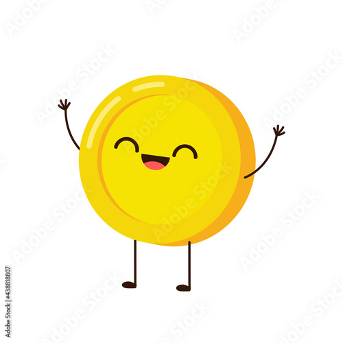 Coin character design. Glad coin. wallpaper. free space for text. coin vector.