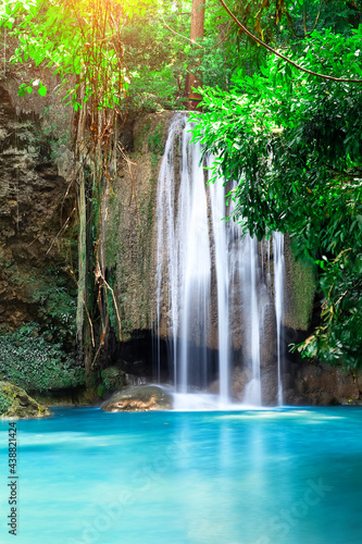 Fototapeta Naklejka Na Ścianę i Meble -  Beautiful waterfall in forest at Erawan National Park in Thailand.
