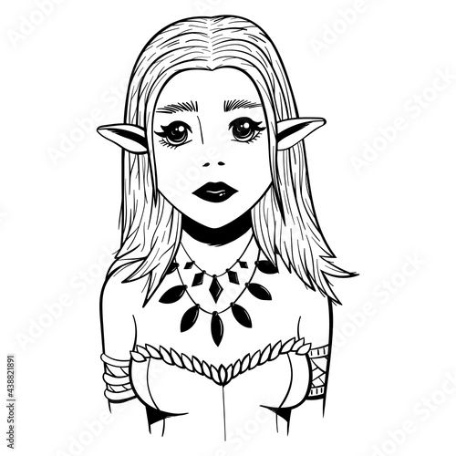 Art sketched Fairytale elf magic girl With elven ears face portrait. nymph woman with makeup