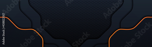 Black and orange tech corporate background. Abstract vector graphic flyer design