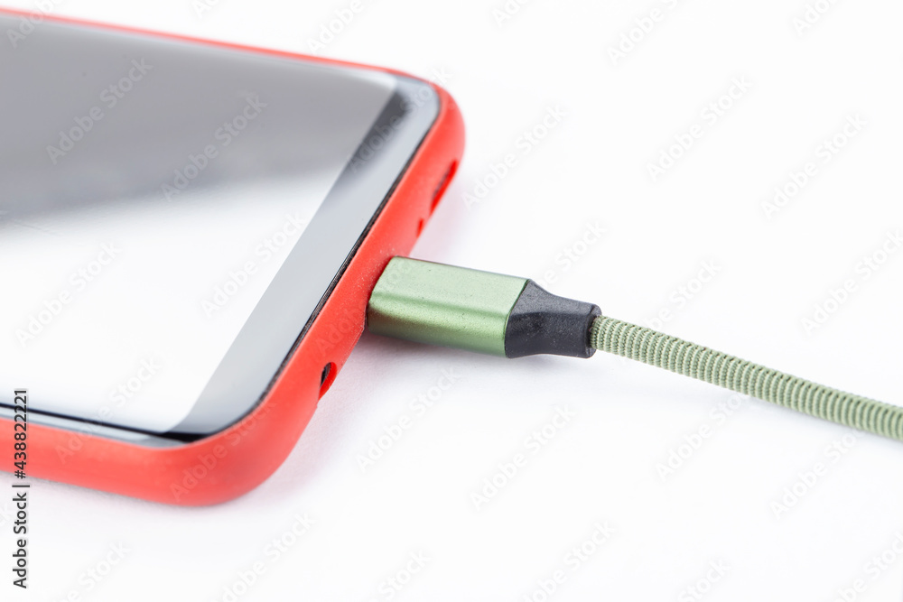 Smartphone Connects to Charger through USB Cable Smartphone Connects to Charger through USB Cable